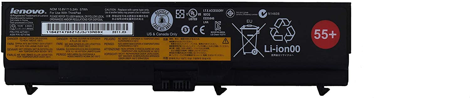 Genuine Lenovo 55+ 6 Cell Laptop Battery for ThinkPad T410 T420 T520 FRU 42T4911-- MPN: Lenovo T410 55+