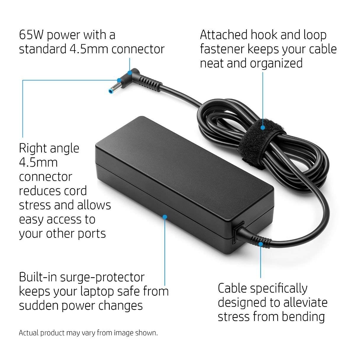 HP 65W AC Charger Adapter 4.5mm for HP Pavilion Black (With Power Cable) -- MPN: HP 65W Bluetip - Image 2