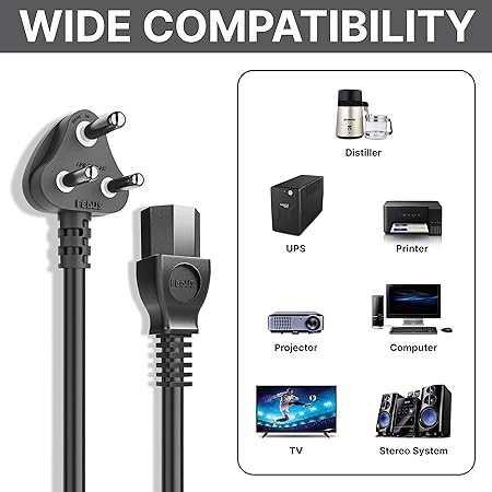 WMart Replacement Desktop Power Cable Cord (1 Meter) BIS Certified - 3 Pin Indian Plug - Image 5