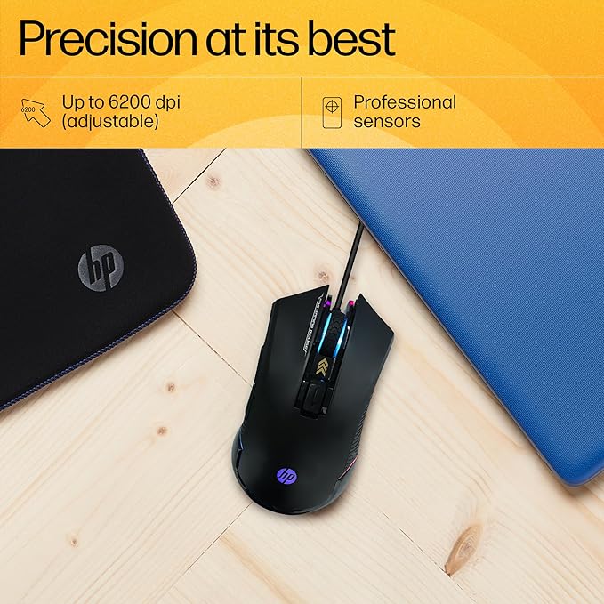 HP G360 RGB Backlighting USB Wired Gaming Mouse with 6 Programmable Buttons, Customizable 6200 DPI, Ergonomic Design, Non-Slip 3D Roller/ 3 Years Warranty (4QM92AA) - Image 5