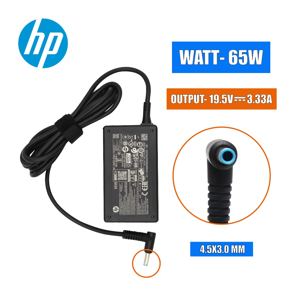 HP 13.3-inch Series Laptop Adapter Charger 65W 19.5V 3.33A Bluetip for HP Envy 15-j000 5 x360 TPN-Q146 X2 13(With Power Cable) -- MPN: HP 65W Bluetip New Shape - Image 3
